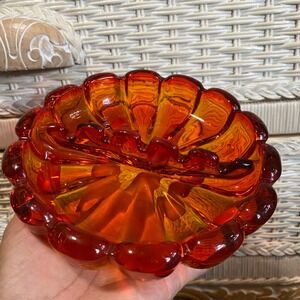 Vintage‎ Amberina Viking Glass Ashtray Round Bubble Edged Decorative Dish 6.25"